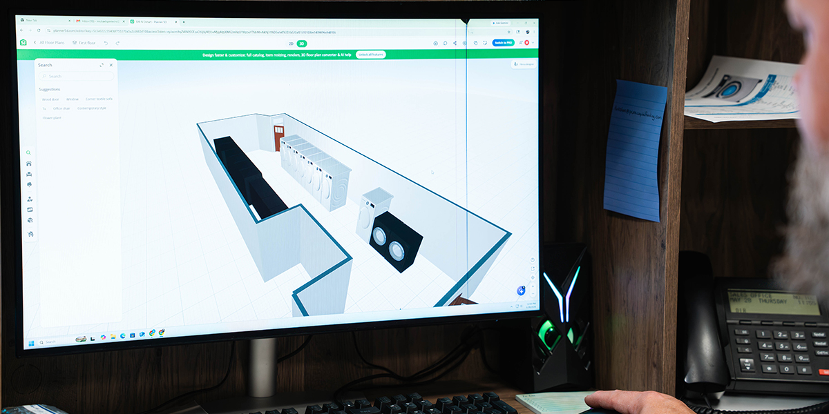 3D modeling of laundry mat on on computer screen